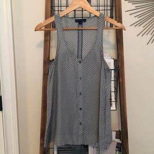 Blue and White Patterned Button Up Tank Top XS